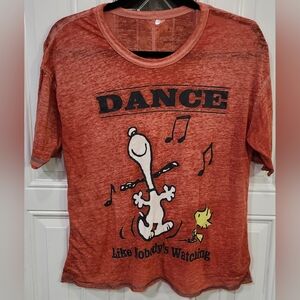 Peanuts Snoopy Woodstock Dancing Red Burnout Tshirt Women's Small